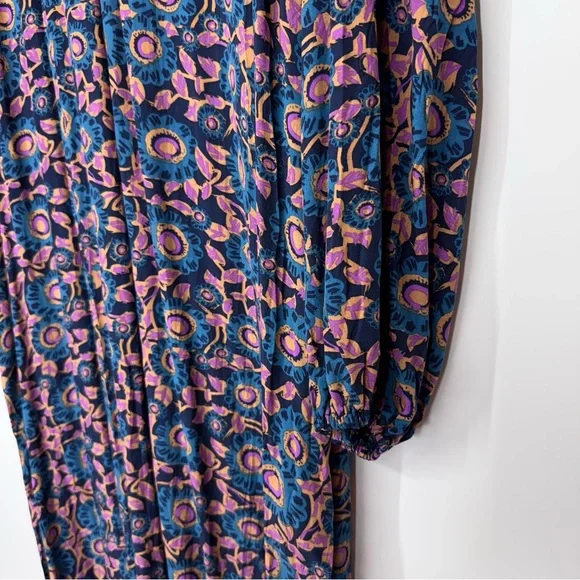 Natural Life Blue Purple Orange Dark Floral Long Sleeve Maxi Dress Nwt Size XL - Picture 6 of 16